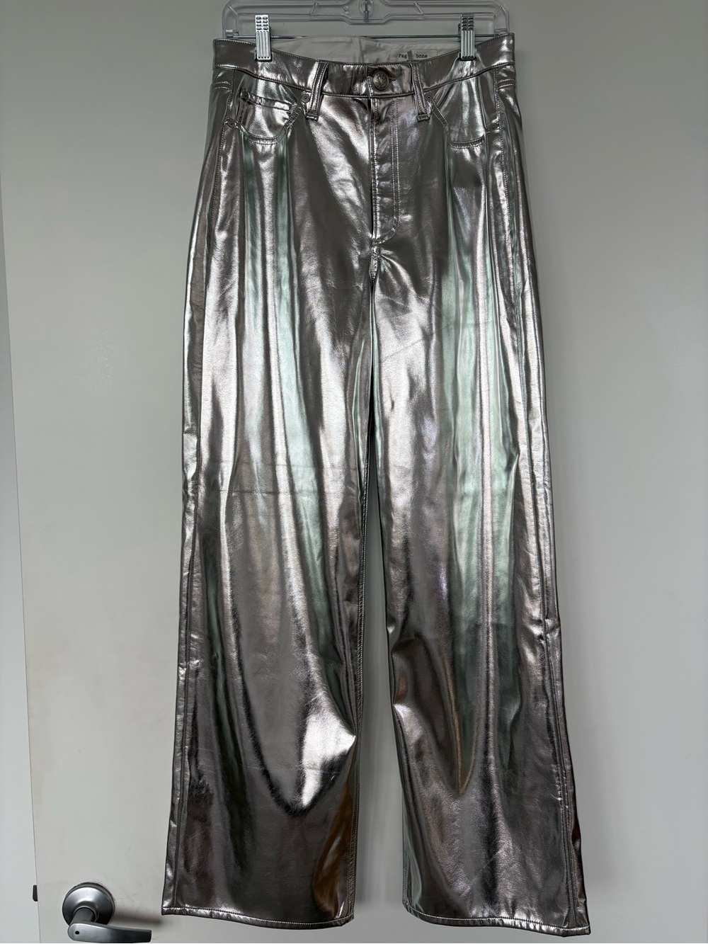 NEW rag & bone metallic silver faux-leather wide-leg pants sz 27 - Picture 5 of 10